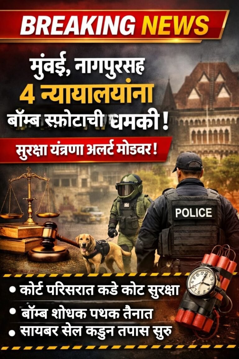 🔴 BREAKING NEWS मुंबई–नागपूरसह ४ कोर्ट टार्गेट, बॉम्ब धमकीमुळे प्रशासन सतर्क