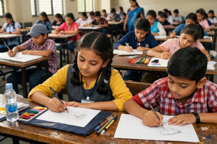 Elementary and Intermediate Drawing Grade Exam students appearing for drawing exam in Maharashtra