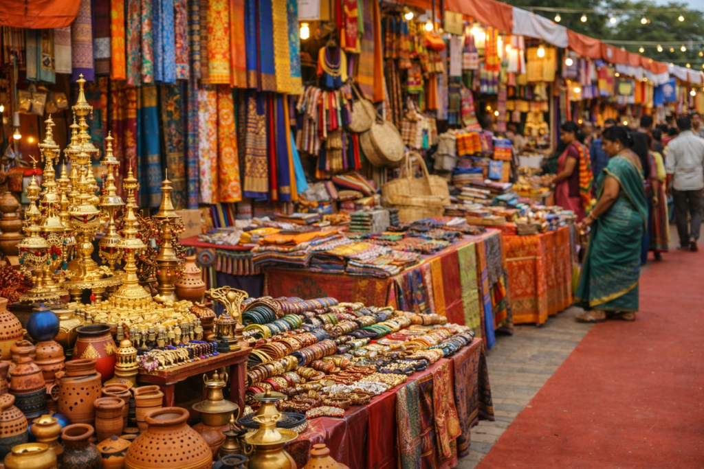 Handicraft and handloom stalls at CIDCO Urban Haat Gandhi Shilp Bazaar exhibition in Navi Mumbai
