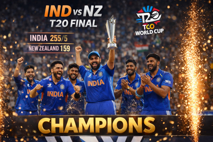 IND vs NZ Final मध्ये भारताचा न्यूझीलंडवर 96 धावांनी विजय; T20 World Cup 2026 ट्रॉफीसह भारतीय संघाचा जल्लोष