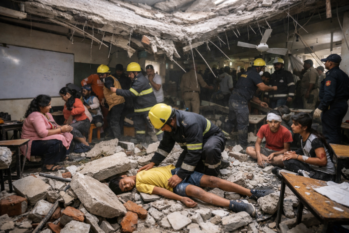 कोपरखैरणे नवी मुंबई येथे शिकवणी वर्गावर स्लॅब कोसळल्याची घटना