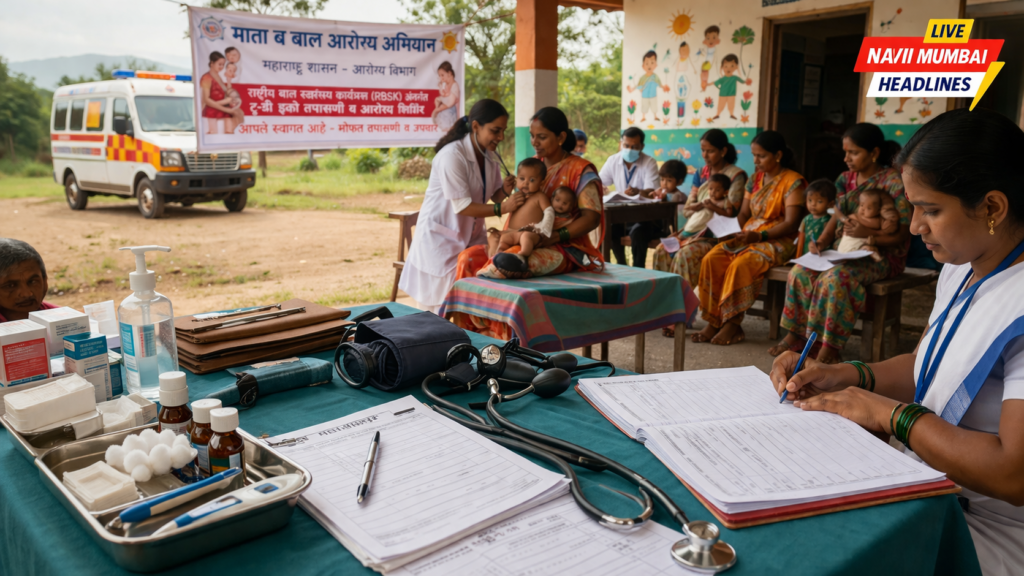 माता व बाल आरोग्य उपक्रम महाराष्ट्र अंतर्गत ग्रामीण आरोग्य शिबिरात तपासणी व नोंदणी प्रक्रिया