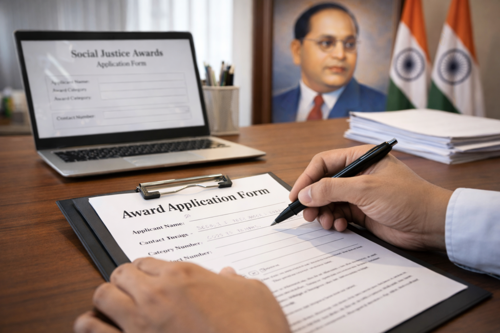 सामाजिक न्याय विभागाच्या पुरस्कारांसाठी अर्ज प्रक्रिया सुरू असल्याचे दर्शविणारी प्रतिकात्मक छायाचित्र