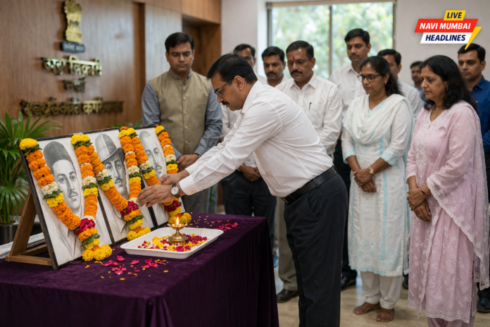 शहीद दिन ठाणे अभिवादन कार्यक्रमात जिल्हाधिकारी कार्यालयात भगतसिंग राजगुरू सुखदेव यांना श्रद्धांजली