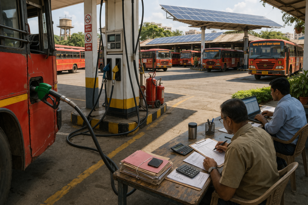 एसटी आर्थिक सुधारणा उपाययोजना अंतर्गत बस डेपोमध्ये डिझेल भरण्याची प्रक्रिया