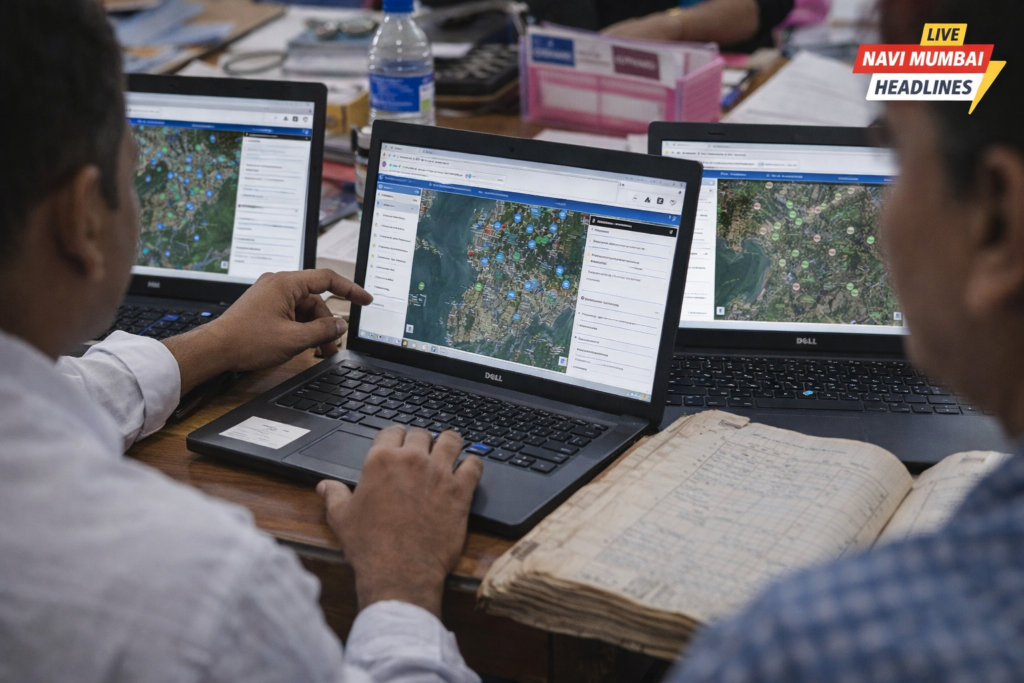 ठाणे जिल्ह्यात आरोग्य, शिक्षण आणि पायाभूत सुविधांचे डिजिटल मॅपिंग करताना अधिकारी लॅपटॉपवर काम करताना