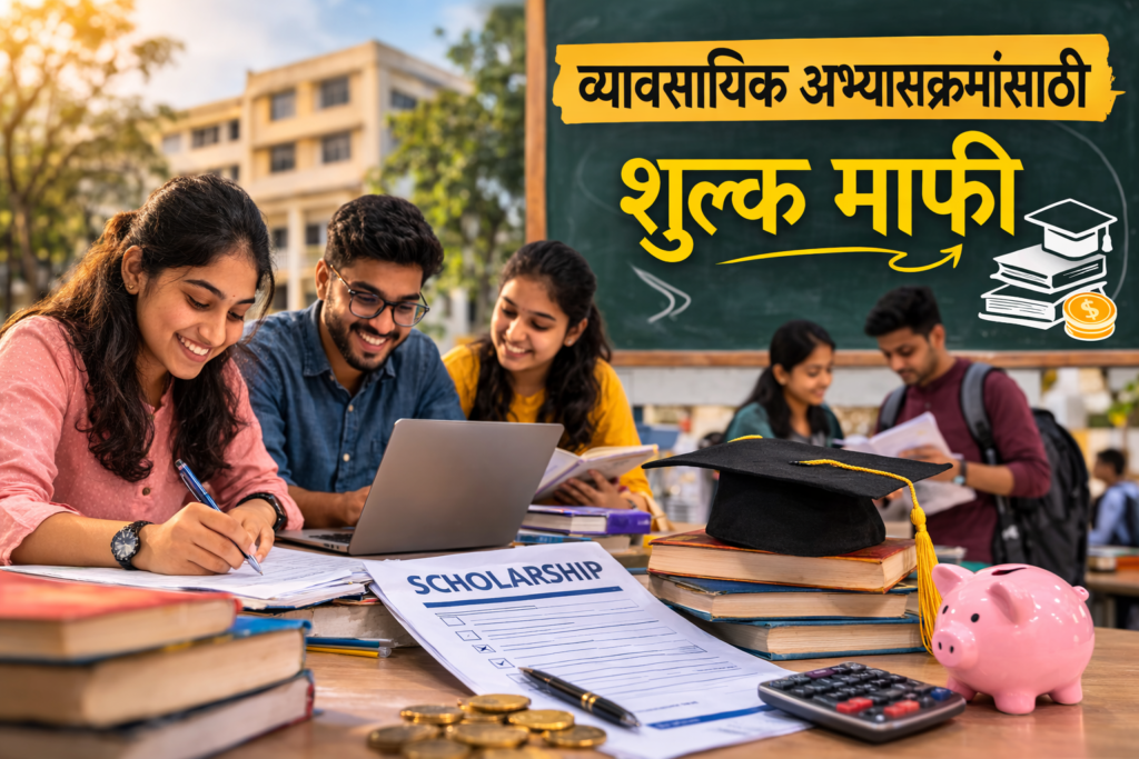 व्यावसायिक अभ्यासक्रम शुल्क माफी आणि शिष्यवृत्ती योजनेसाठी अर्ज भरताना महाविद्यालयीन विद्यार्थी