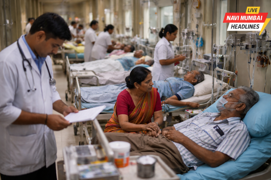 ठाण्यातील रुग्णालयात उपचार घेत असलेले रुग्ण आणि डॉक्टरांची तपासणी, वैद्यकीय सहाय्यता योजनेचा लाभ दर्शवणारे दृश्य